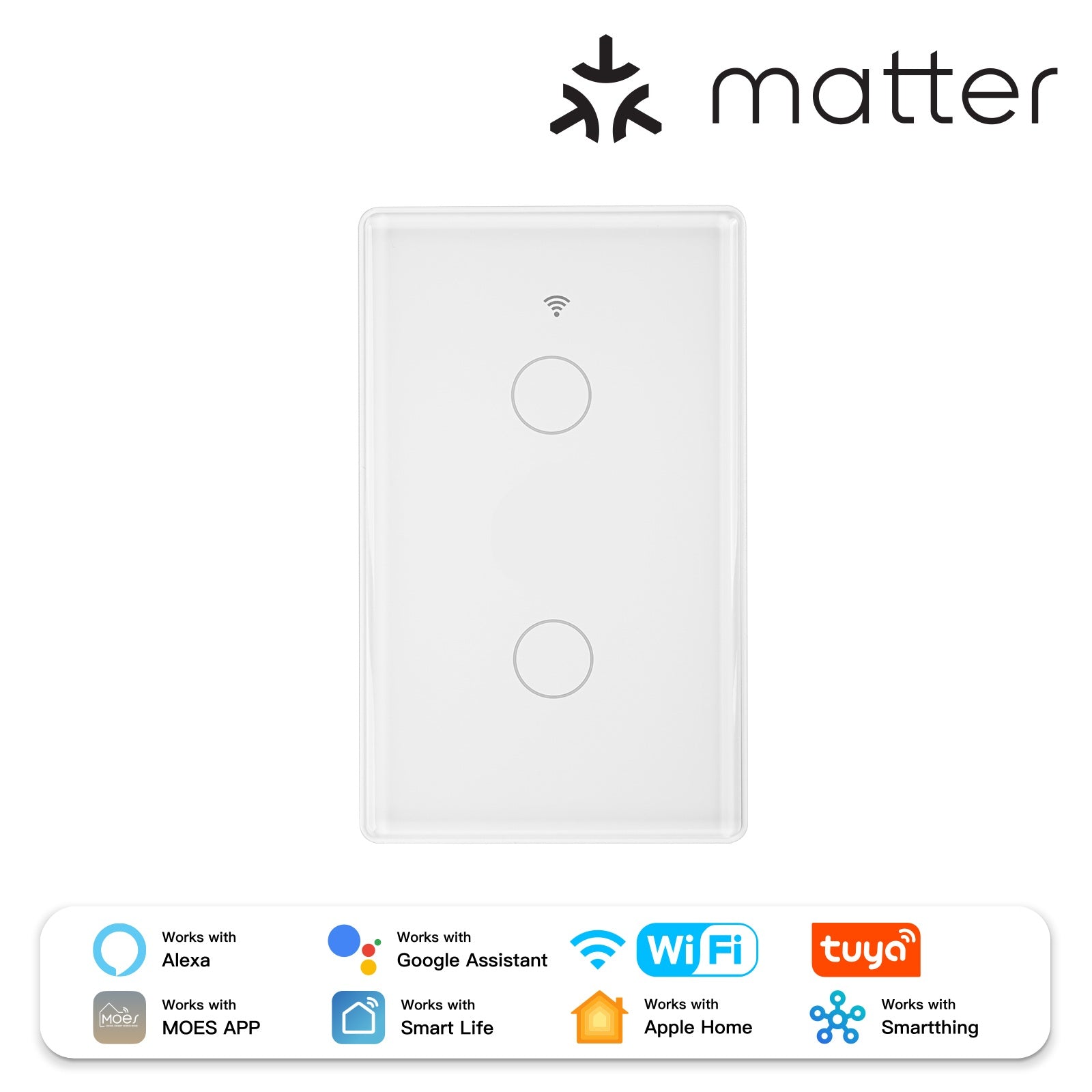 2-Gang Matter Glass Light Switch